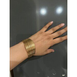 Gold cuff bracelet bangle layers chunky statement bold elegant pageant wedding